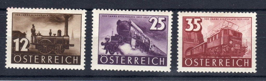#385-387 Austria -  Centenary of Austrian Railways, Set of 3 (MNH)