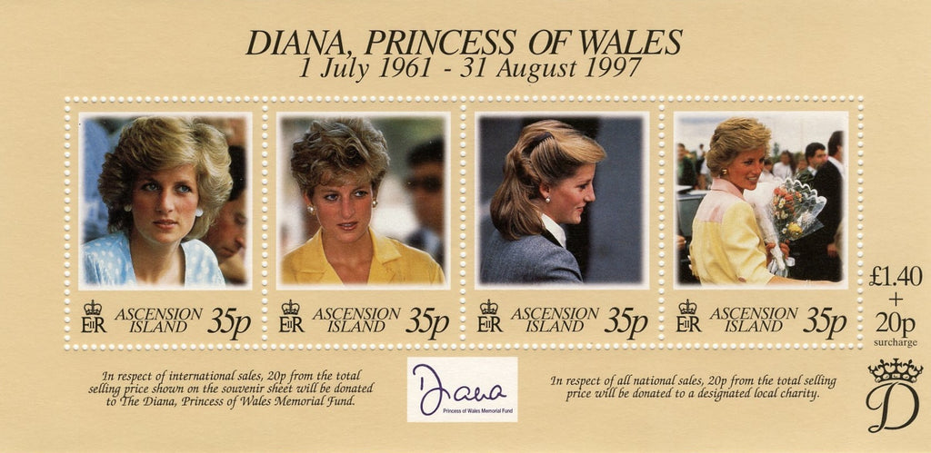 #696 Ascension - 1998 Diana, Princess of Wales, Sheet of 4 (MNH)