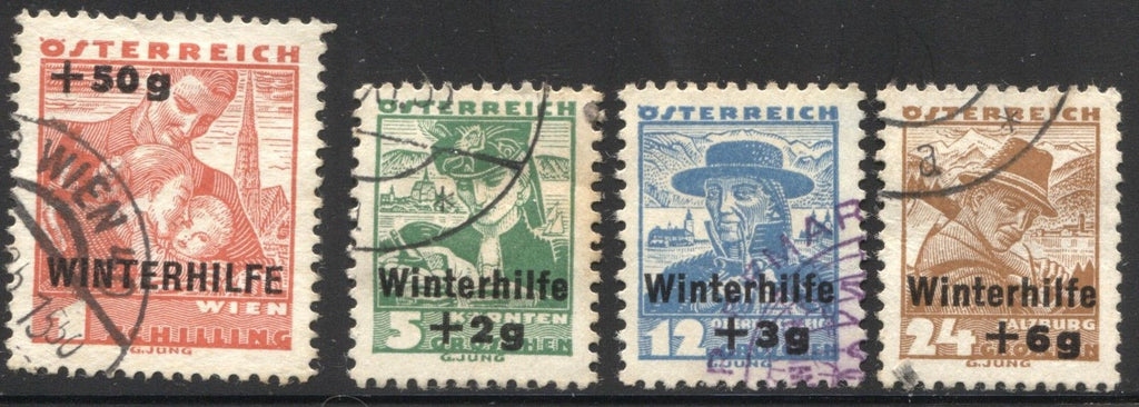 #B128-B131 Austria - Types of Regular Issue of 1934 Surcharged in Black (Used)