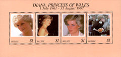 #1091 Belize - 1998 Diana, Princess of Wales (1961-1997), Sheet of 4 (MNH)