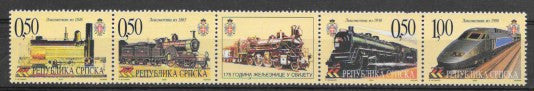 #123 Bosnia (Serb) - Locomotives, Strip of 4 + Label (MNH)