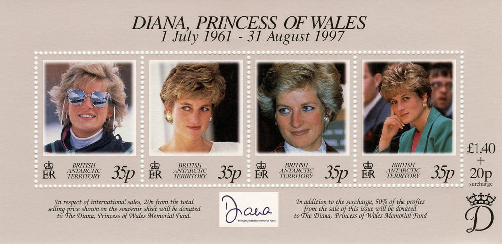 #258 British Antarctic Territory - 1998 Diana, Princess of Wales, Sheet of 4 (MNH)