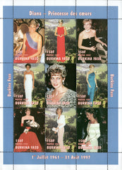 #1090A-1090K Burkina Faso - 1997 Diana, Princess of Wales, 2 Sheets of 9 (MNH)