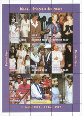 #1127A Burkina Faso - 1997 Diana, Princess of Wales Type, Sheet of 9 (MNH)