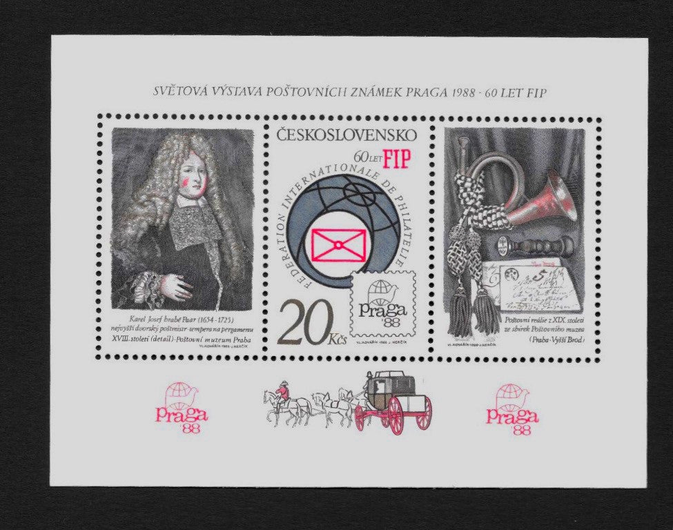 #2609 Czechoslovakia - Intl. Philatelic Federation, FIP, 60th Anniv. Perf. S/S (MNH)