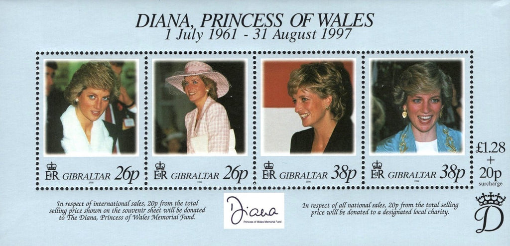 #754 Gibraltar - 1998 Diana, Princess of Wales, Sheet of 4 (MNH)