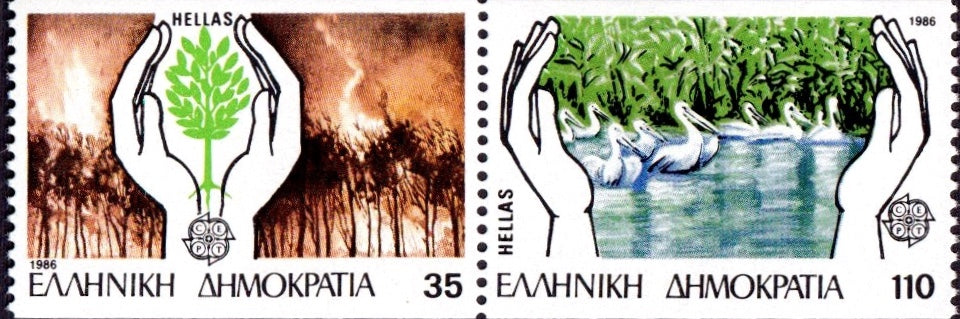 #1569Bc Greece - 1986 Europa: Nature Conservation, Booklet Stamps, Pair (MNH)