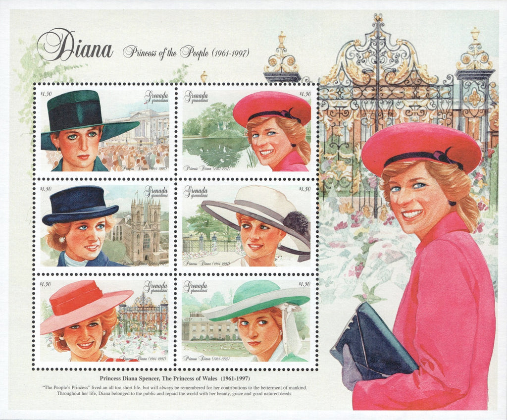 #1998 Grenada Grenadines - 1997 Diana, Princess of Wales, Sheet of 6 (MNH)