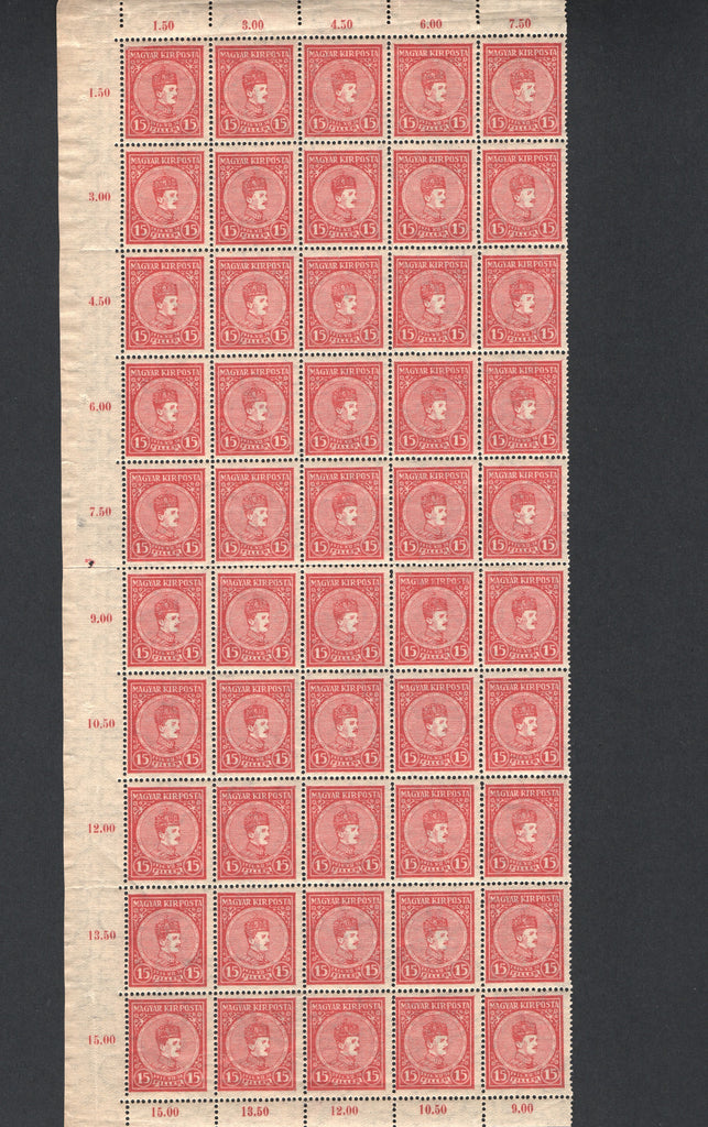 #105 Hungary - 1916 King Charles IV, Block of 50 (MNH)