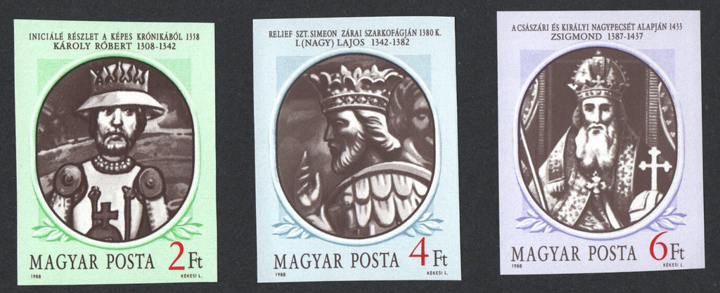 #3120-3122 Hungary - King Type of 1986, Imperf., Set of 3 (MNH)