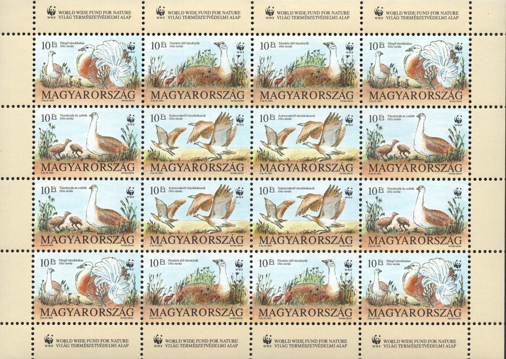 #3429a Hungary - World Wildlife Fund: Otis Tarda, Sheet of 16 (MNH)
