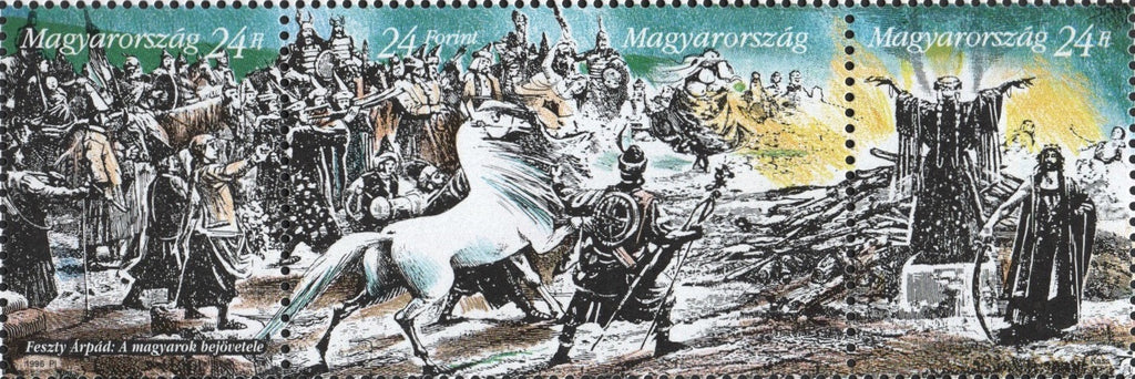 #3442a Hungary - Creation of Magyar Hungary, 1100th Anniv., Strip of 3 (MNH)