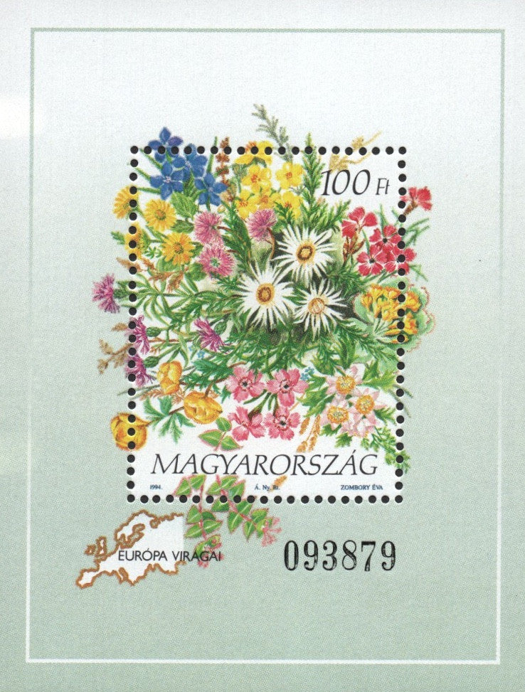 #3455 Hungary - Flowers of the Continents Type of 1990: Flowers of Europe S/S (MNH)