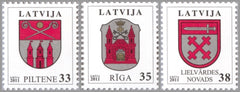 #798-800 Latvia - Town Arms Type of 2002 With Country Name at Top (MNH)