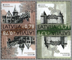 #961a-962 Latvia - 2017 Europa: Castles, 2 Tete-Beche Pairs (MNH)