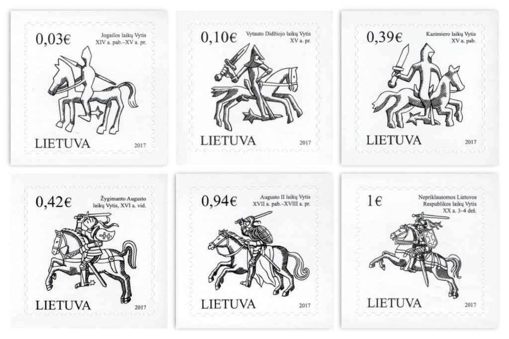 #1094-1099 Lithuania - White Knight "Vytis," Set of 6 (MNH)
