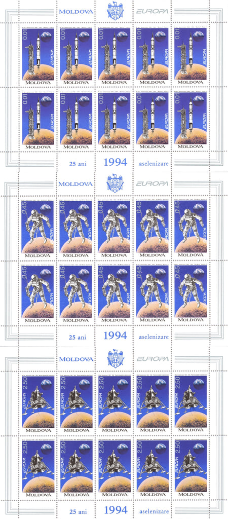 #115-117 Moldova - 1994 Europa: Great Discoveries: Moon Landing, 3 M/S (MNH)