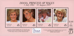 #645 Norfolk Island - 1998 Diana, Princess of Wales, Sheet of 4 (MNH)