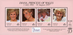 #645 Norfolk Island - 1998 Diana, Princess of Wales, Sheet of 4 (MNH)