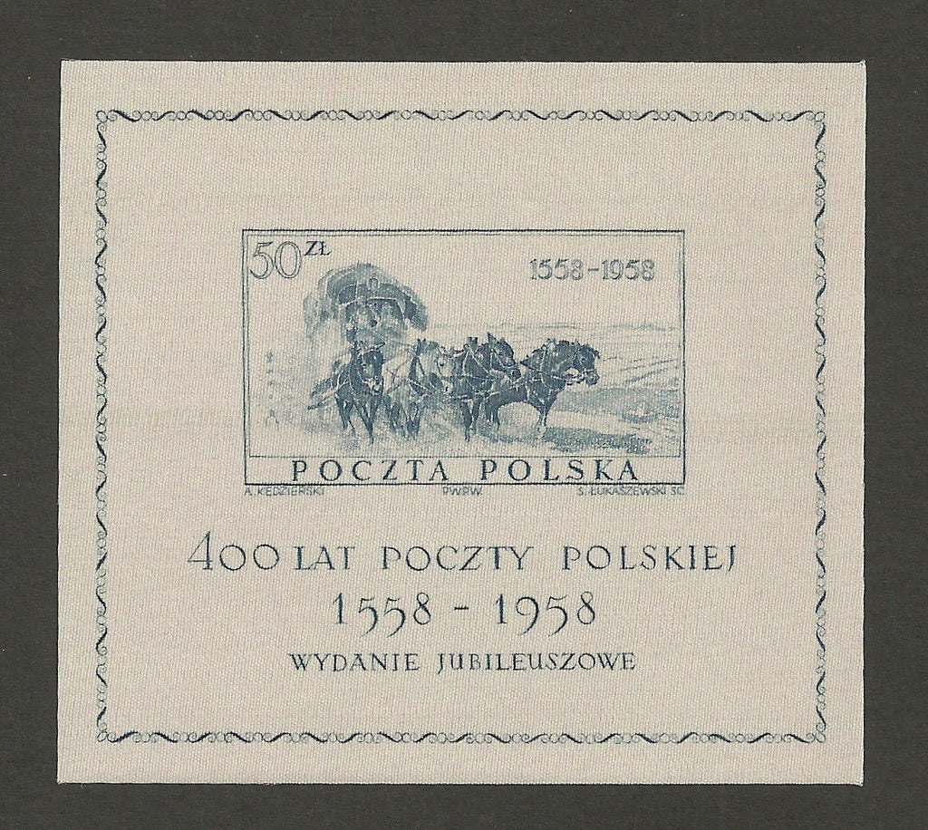 #830 Poland - Stagecoach, 400th Anniv. of the Polish Post, Imperf. S/S (MNH)