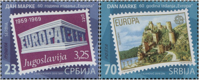 #756-757 Serbia - Stamp Day: Europa Stamps, 60th Anniv. (MNH)