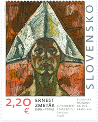 #831 Slovakia - Art: Self-Portrait with a Paper Cup, by Ernest Zmetak (MNH)