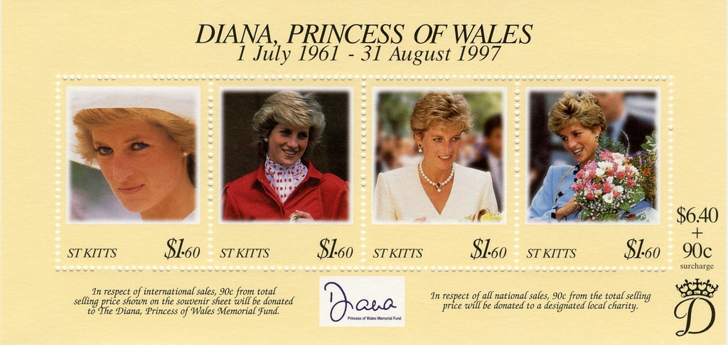 #438 St. Kitts - Diana, Princess of Wales, Sheet of 4 (MNH)