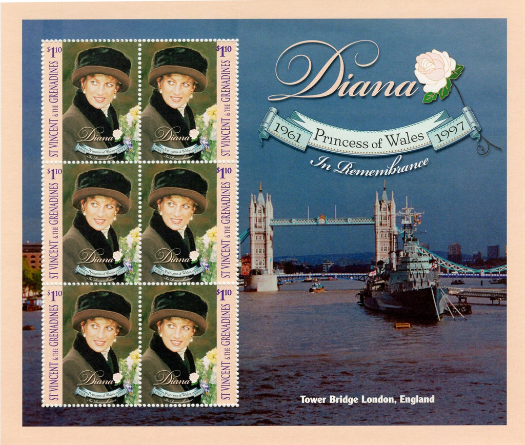 #2629 St. Vincent - 1998 Diana, Princess of Wales M/S (MNH)