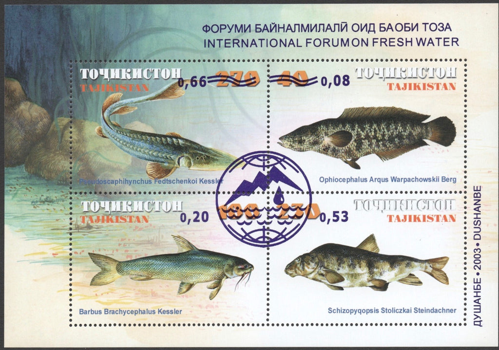 #218 Tajikistan - No. 158a Surcharged in Purple S/S (MNH)