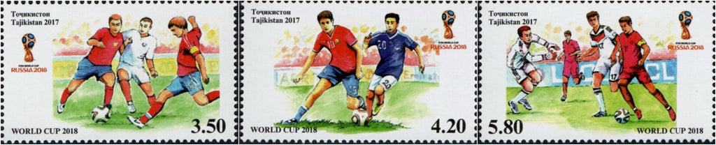 #478-480 Tajikistan - 2018 World Cup Soccer Championships, Set of 3 (MNH)