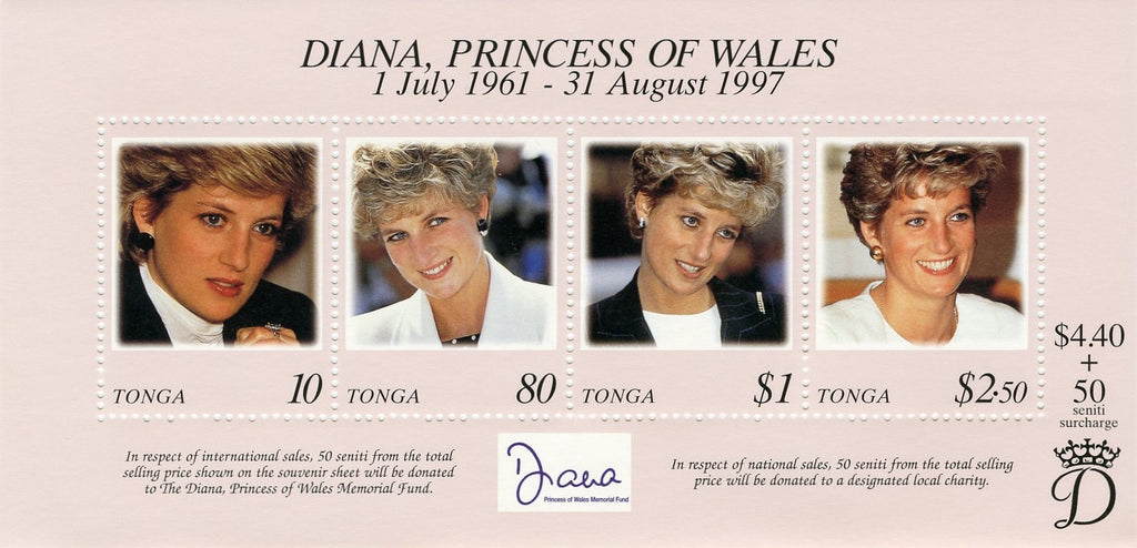 #980 Tonga - 1998 Diana, Princess of Wales, Sheet of 4 (MNH)