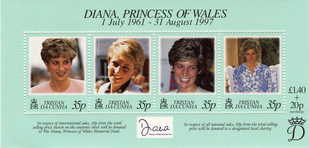 #618 Tristan Da Cunha - 1998 Diana, Princess of Wales, Sheet of 4 (MNH)