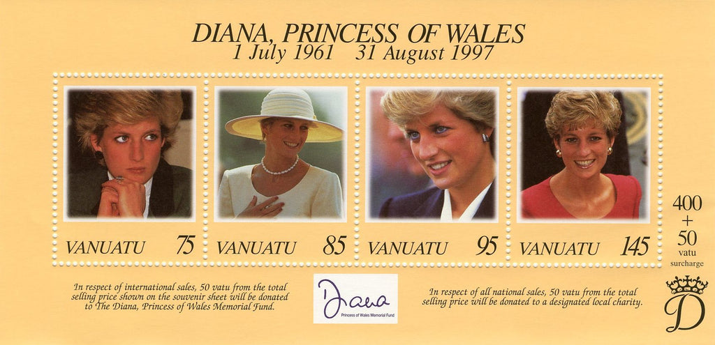 #719 Vanuatu - 1998 Diana, Princess of Wales, Sheet of 4 (MNH)