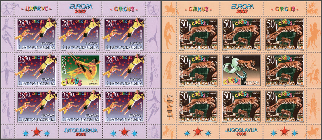 #2558-2559 Yugoslavia - 2002 Europa: Circus, 2 M/S (MNH)